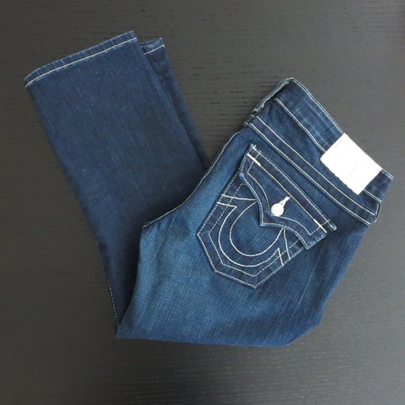 True Religion Denim - Like New True Religion Dark Wash Capri Cropped Jeans With Stretch Rhinestones